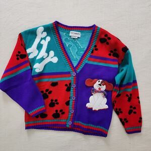 Vintage Puppy Color Block Knit Cardigan kids 14/16